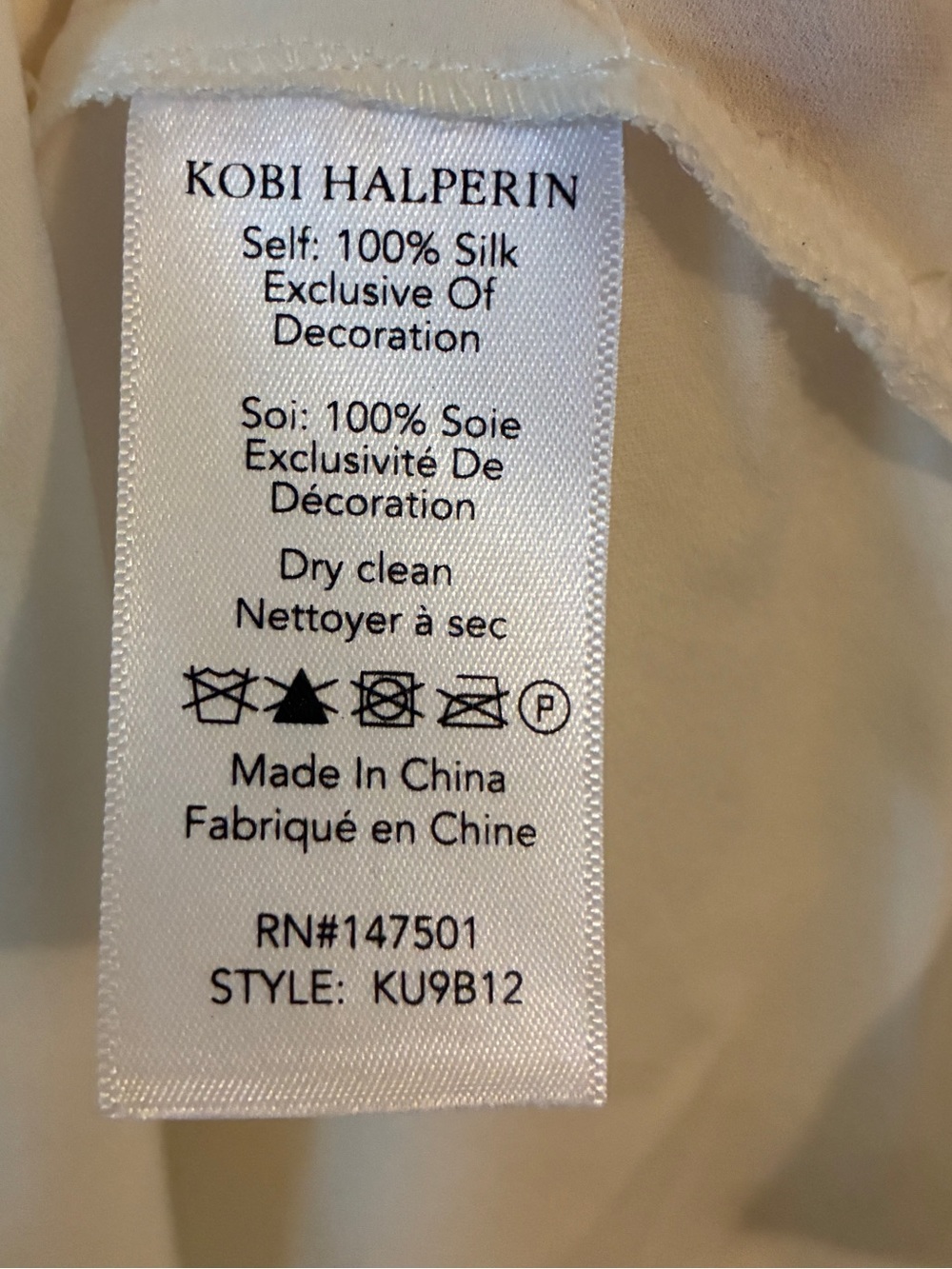 Kobi Halperin White Silk Blouse Ruffle Rhinestone Sleeve Top XL EUC - Picture 8 of 8